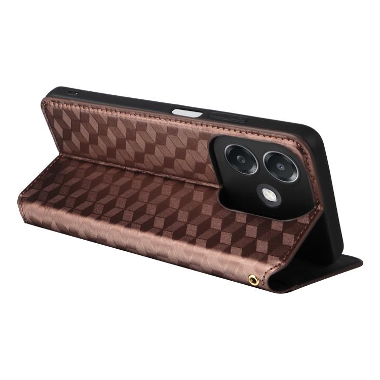 For OPPO A3X 5G Global/ 4G / A3 4G / 5G Cubic Grid Texture Flip Leather Phone Case