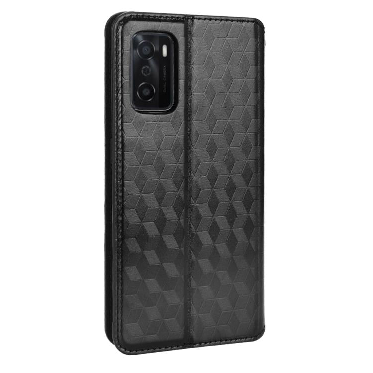 For OPPO A55s 5G Cubic Grid Texture Flip Leather Phone Case