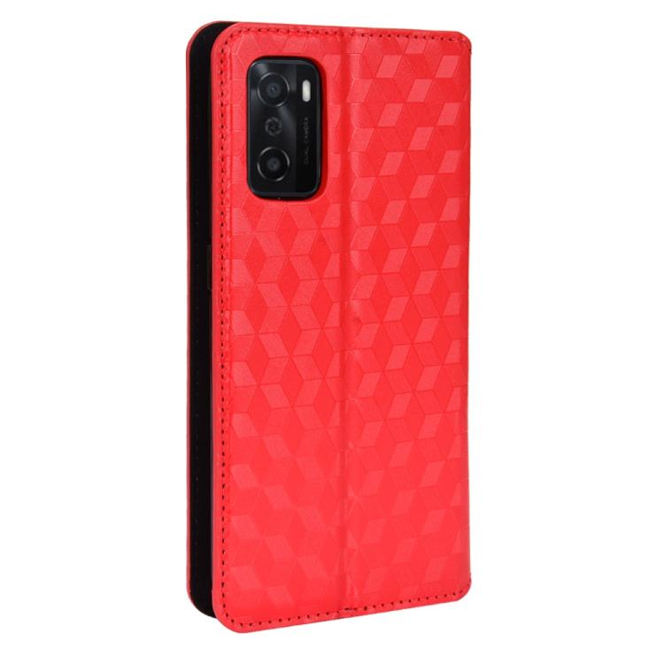 For OPPO A55s 5G Cubic Grid Texture Flip Leather Phone Case