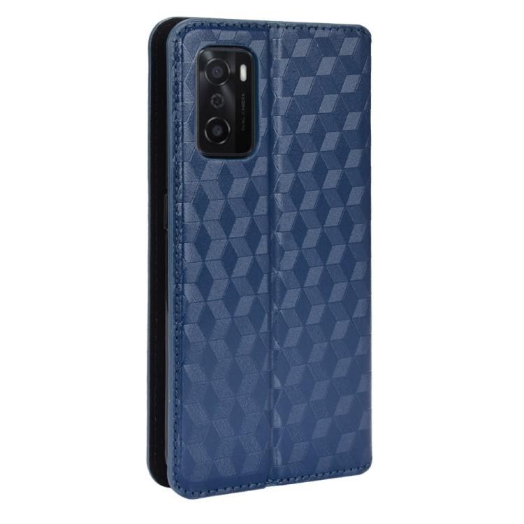 For OPPO A55s 5G Cubic Grid Texture Flip Leather Phone Case