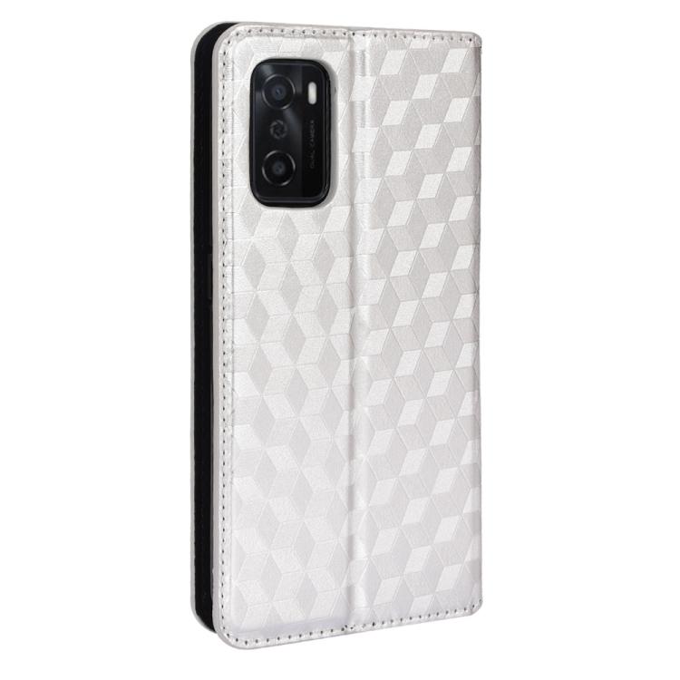 For OPPO A55s 5G Cubic Grid Texture Flip Leather Phone Case