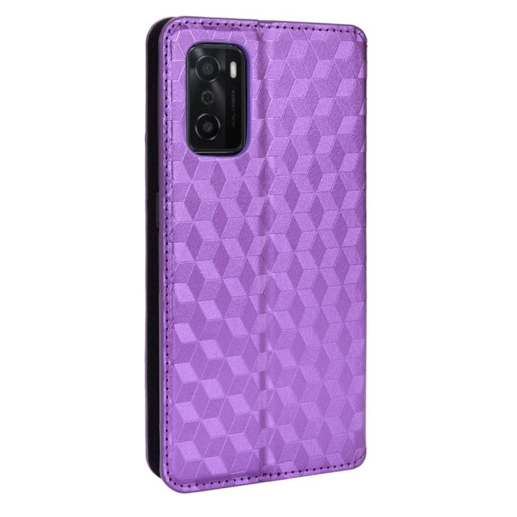 For OPPO A55s 5G Cubic Grid Texture Flip Leather Phone Case