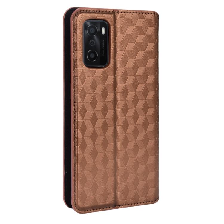 For OPPO A55s 5G Cubic Grid Texture Flip Leather Phone Case
