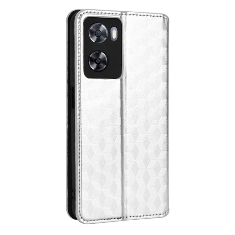 For OPPO A57 4G 2022 / 5G TW Cubic Grid Texture Flip Leather Phone Case