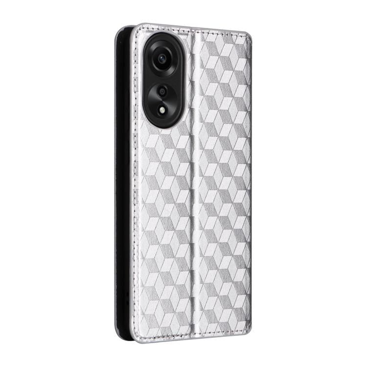 For OPPO A58 4G Cubic Grid Texture Flip Leather Phone Case