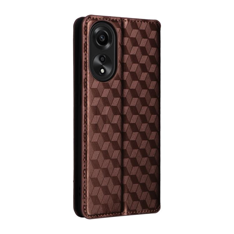 For OPPO A58 4G Cubic Grid Texture Flip Leather Phone Case
