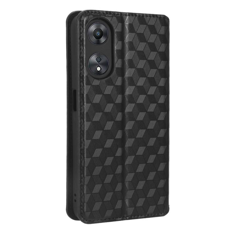 For OPPO A58 5G / A58x / A78 5G Cubic Grid Texture Flip Leather Phone Case