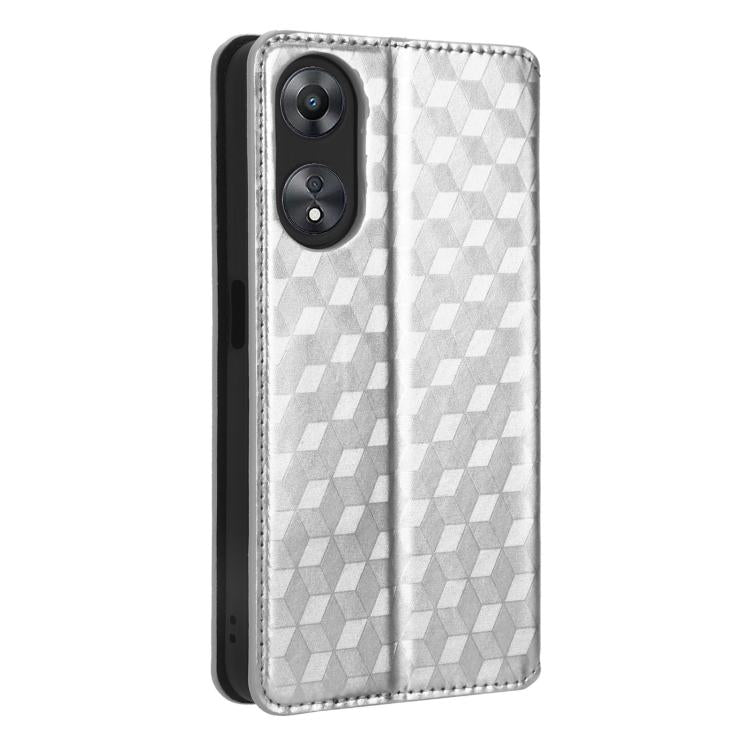 For OPPO A58 5G / A58x / A78 5G Cubic Grid Texture Flip Leather Phone Case