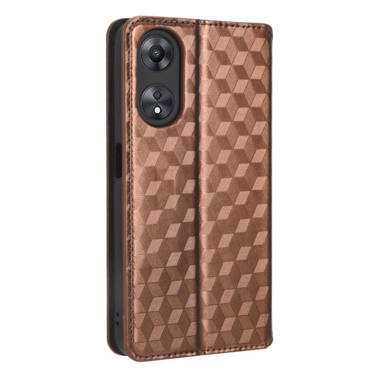 For OPPO A58 5G / A58x / A78 5G Cubic Grid Texture Flip Leather Phone Case