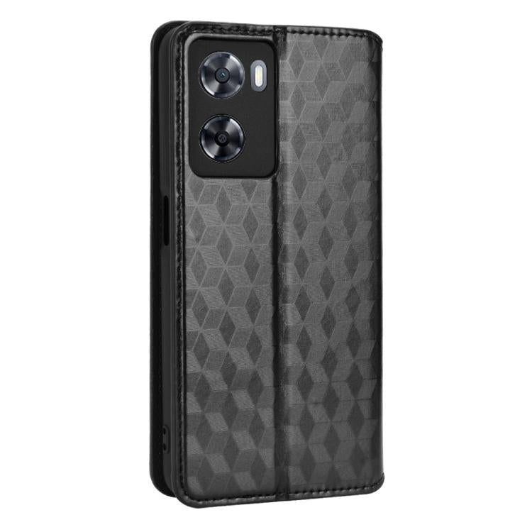 For OPPO A77 4G / A57 4G / A57 5G TW Cubic Grid Texture Flip Leather Phone Case