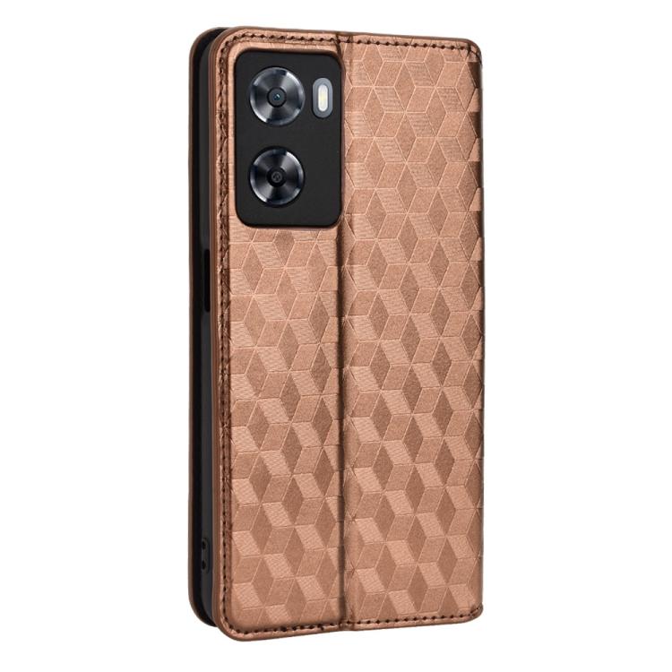 For OPPO A77 4G / A57 4G / A57 5G TW Cubic Grid Texture Flip Leather Phone Case