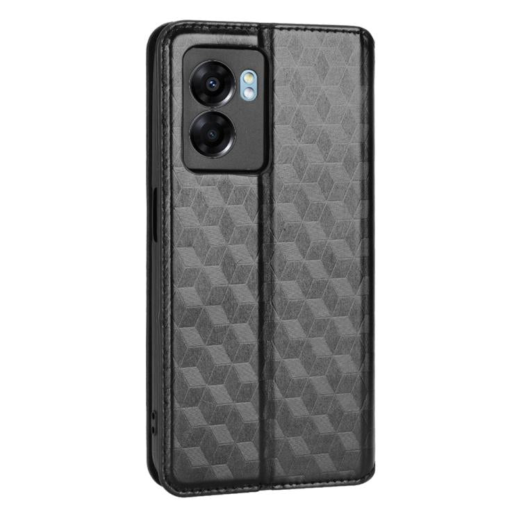 For OPPO A77 5G / A57 5G 2022 Cubic Grid Texture Flip Leather Phone Case