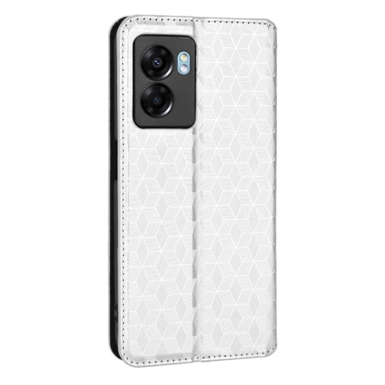 For OPPO A77 5G / A57 5G 2022 Cubic Grid Texture Flip Leather Phone Case