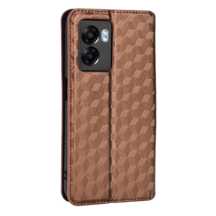 For OPPO A77 5G / A57 5G 2022 Cubic Grid Texture Flip Leather Phone Case
