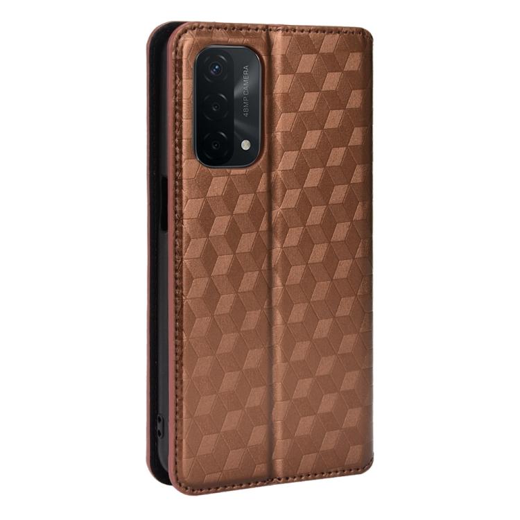 For OPPO A93 5G / A74 5G / A54 5G Cubic Grid Texture Flip Leather Phone Case