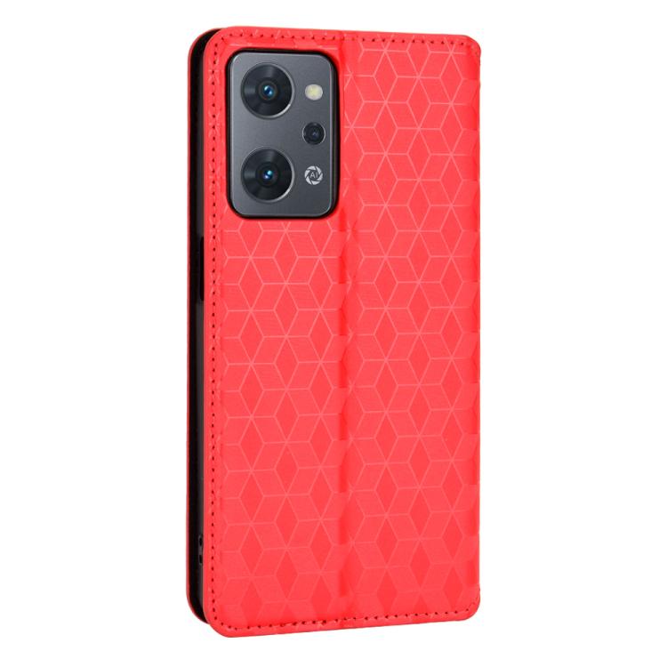 For OPPO Reno9 A Cubic Grid Texture Flip Leather Phone Case
