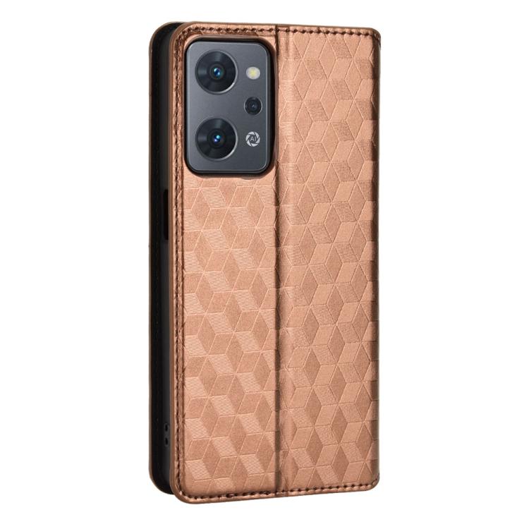 For OPPO Reno9 A Cubic Grid Texture Flip Leather Phone Case