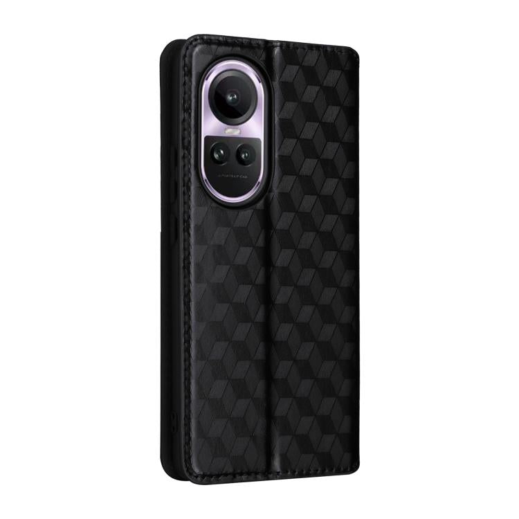 For OPPO Reno10 5G Global Cubic Grid Texture Flip Leather Phone Case