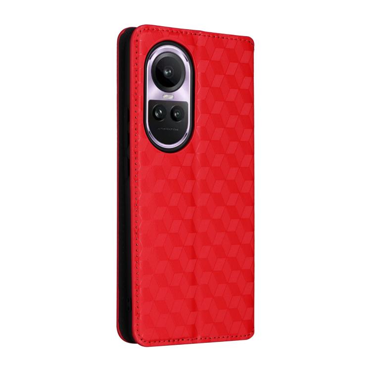 For OPPO Reno10 5G Global Cubic Grid Texture Flip Leather Phone Case