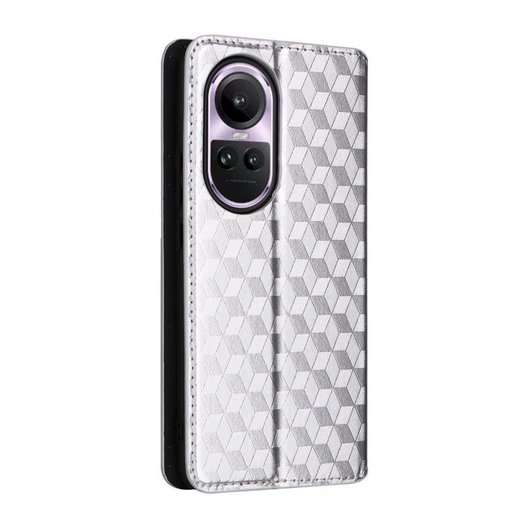 For OPPO Reno10 5G Global Cubic Grid Texture Flip Leather Phone Case
