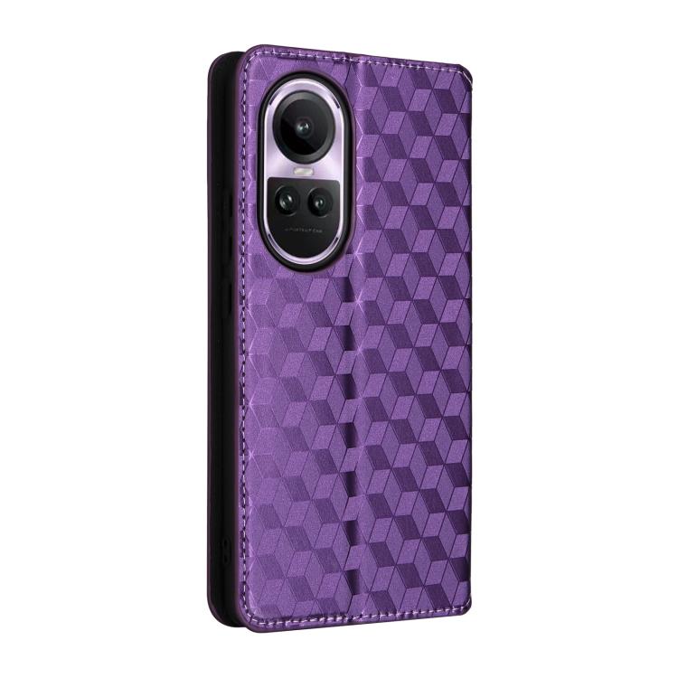 For OPPO Reno10 5G Global Cubic Grid Texture Flip Leather Phone Case