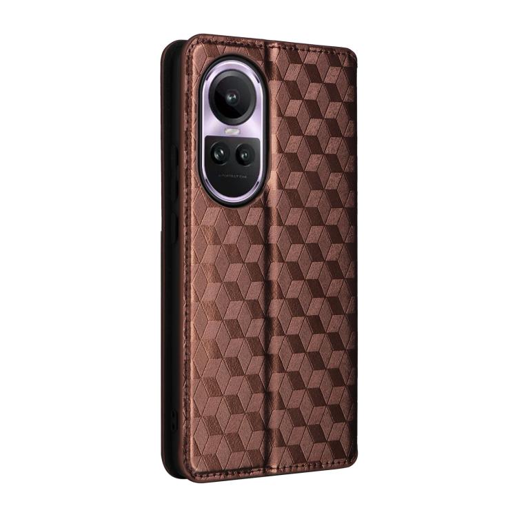 For OPPO Reno10 5G Global Cubic Grid Texture Flip Leather Phone Case