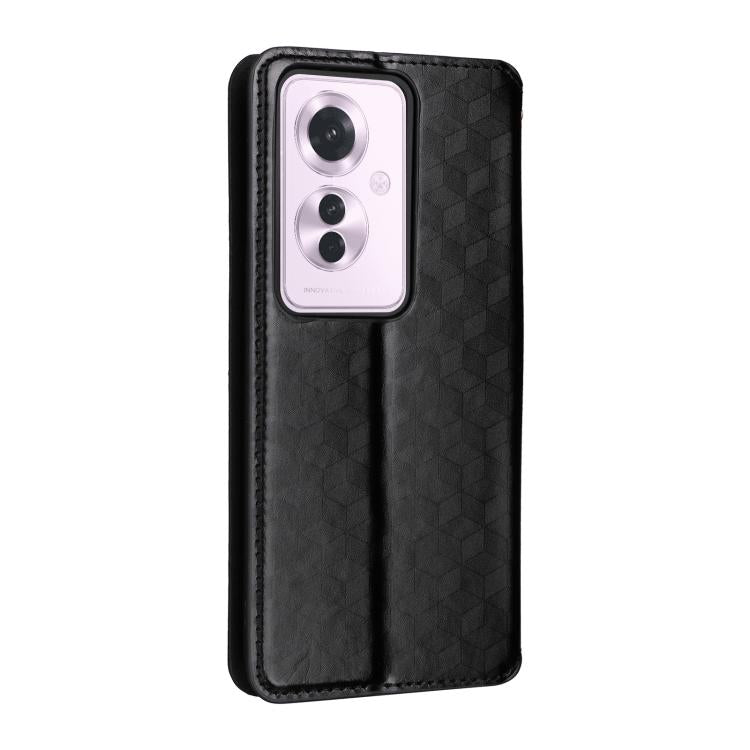 For OPPO Reno11 A JP / PJH110 Cubic Grid Texture Flip Leather Phone Case