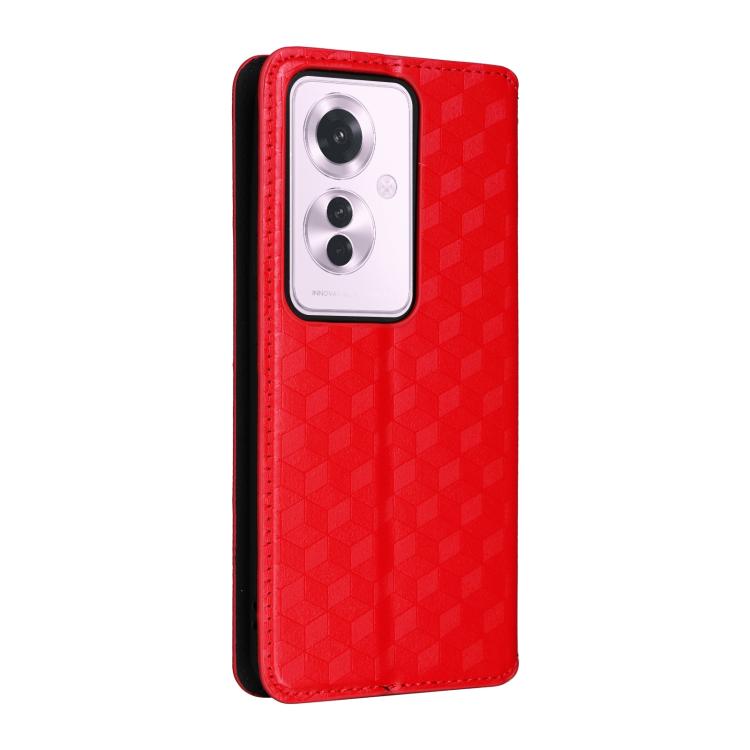 For OPPO Reno11 A JP / PJH110 Cubic Grid Texture Flip Leather Phone Case