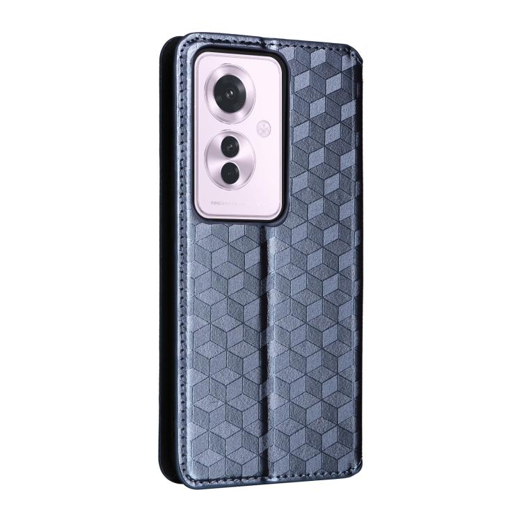 For OPPO Reno11 A JP / PJH110 Cubic Grid Texture Flip Leather Phone Case