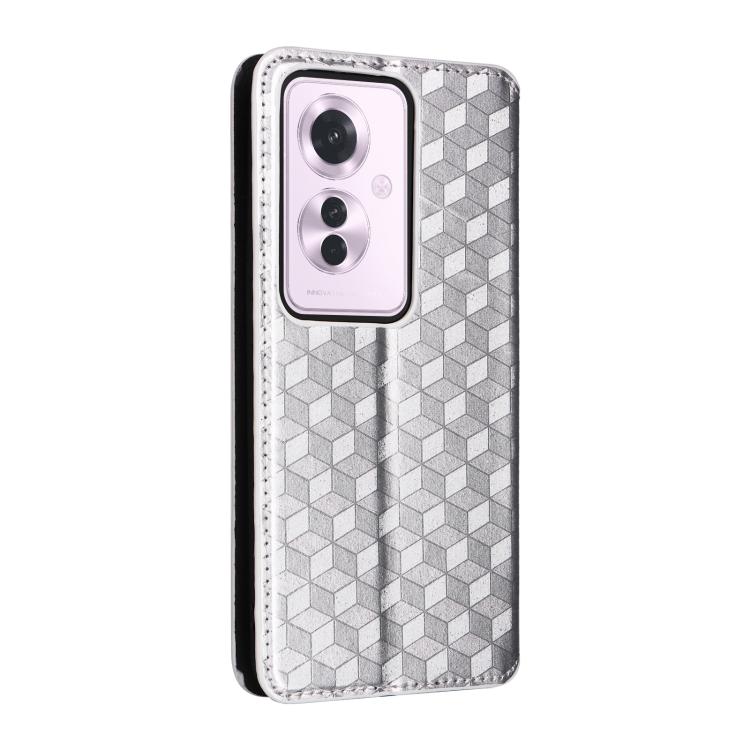 For OPPO Reno11 A JP / PJH110 Cubic Grid Texture Flip Leather Phone Case