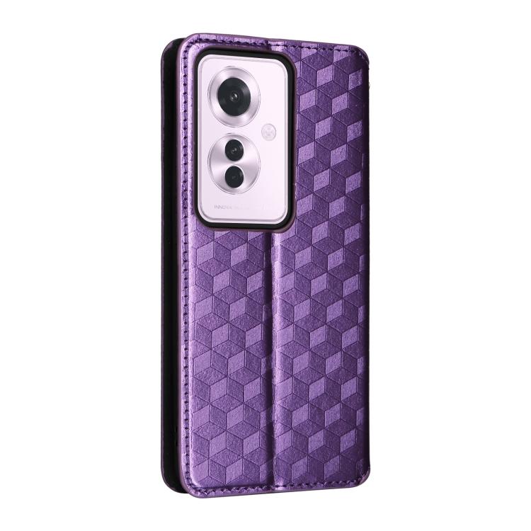 For OPPO Reno11 A JP / PJH110 Cubic Grid Texture Flip Leather Phone Case