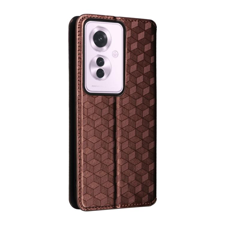 For OPPO Reno11 A JP / PJH110 Cubic Grid Texture Flip Leather Phone Case
