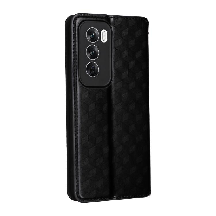 For OPPO Reno12 5G Global Cubic Grid Texture Flip Leather Phone Case