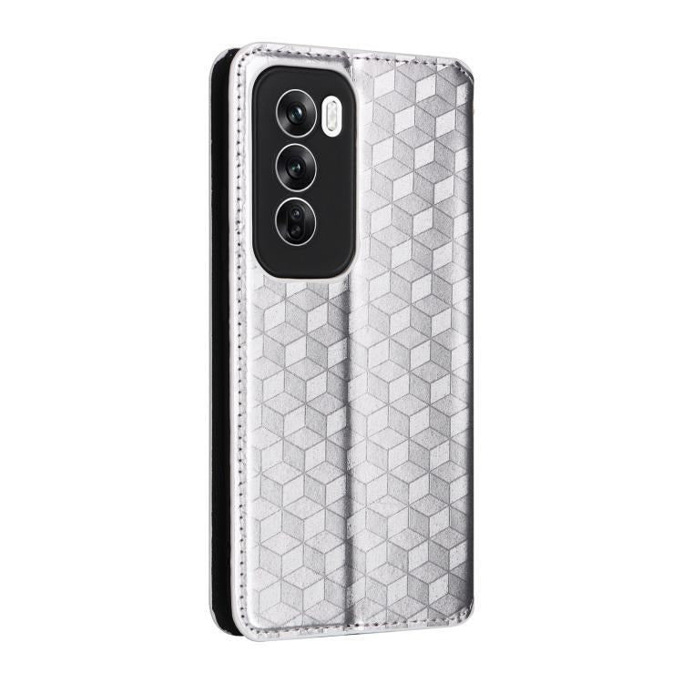 For OPPO Reno12 5G Global Cubic Grid Texture Flip Leather Phone Case