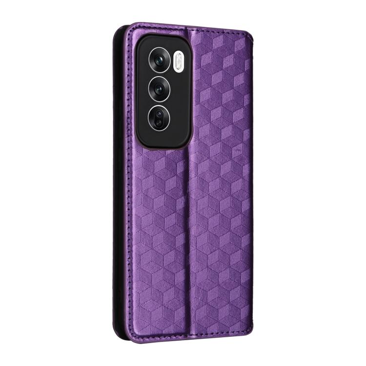 For OPPO Reno12 5G Global Cubic Grid Texture Flip Leather Phone Case