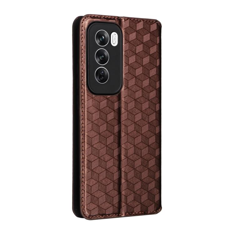 For OPPO Reno12 5G Global Cubic Grid Texture Flip Leather Phone Case