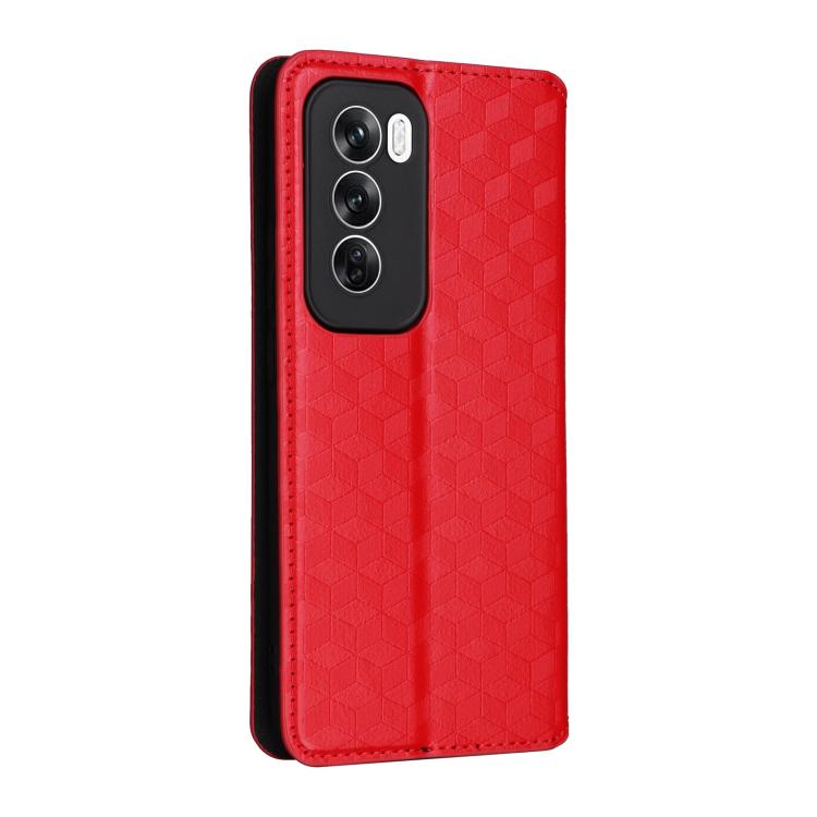 For OPPO Reno12 Pro 5G Global Cubic Grid Texture Flip Leather Phone Case