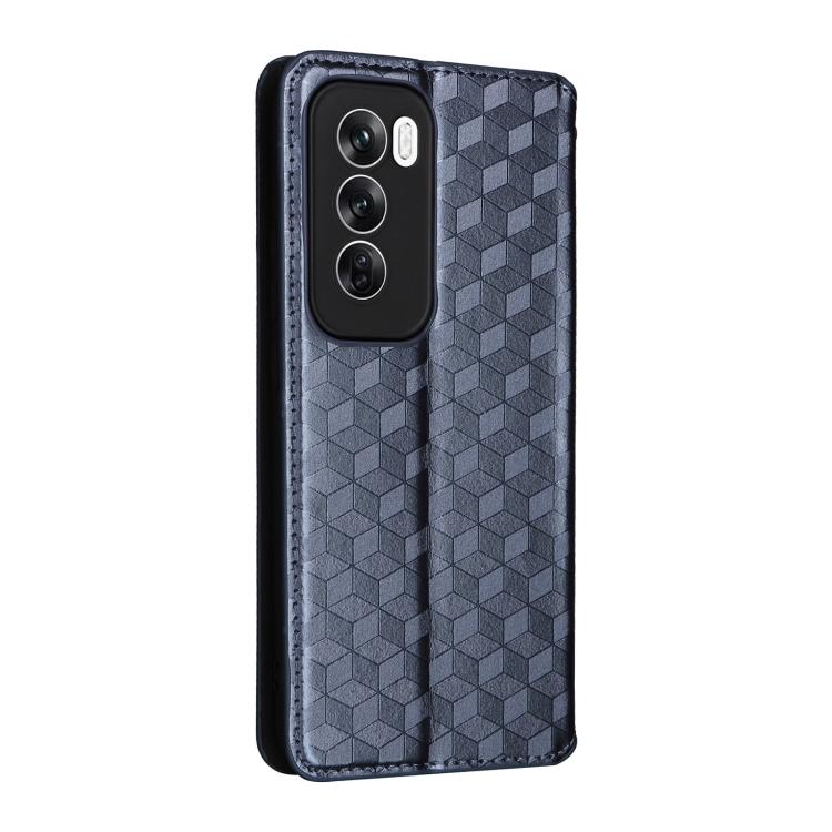 For OPPO Reno12 Pro 5G Global Cubic Grid Texture Flip Leather Phone Case