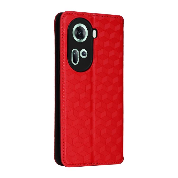 For OPPO Reno11 5G Global Cubic Grid Texture Flip Leather Phone Case