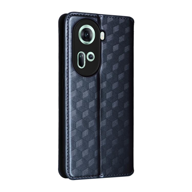 For OPPO Reno11 5G Global Cubic Grid Texture Flip Leather Phone Case