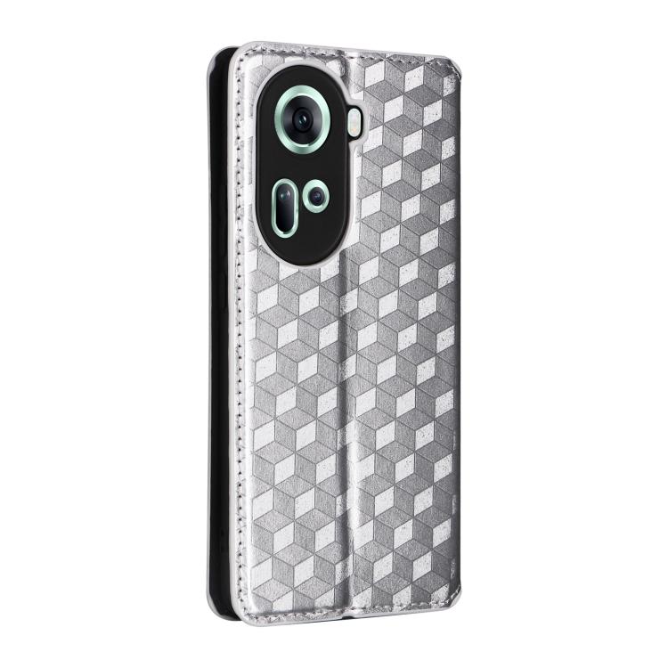 For OPPO Reno11 5G Global Cubic Grid Texture Flip Leather Phone Case