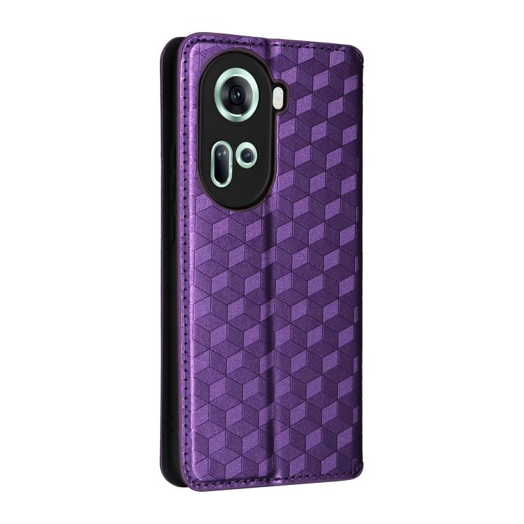 For OPPO Reno11 5G Global Cubic Grid Texture Flip Leather Phone Case