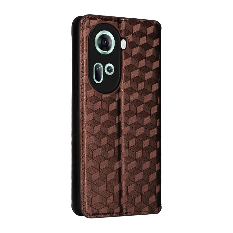 For OPPO Reno11 5G Global Cubic Grid Texture Flip Leather Phone Case
