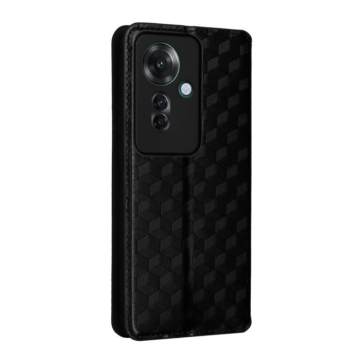 For OPPO Reno11 F 5G / F25 Pro 5G Cubic Grid Texture Flip Leather Phone Case