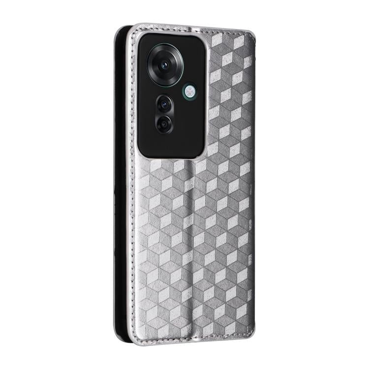 For OPPO Reno11 F 5G / F25 Pro 5G Cubic Grid Texture Flip Leather Phone Case
