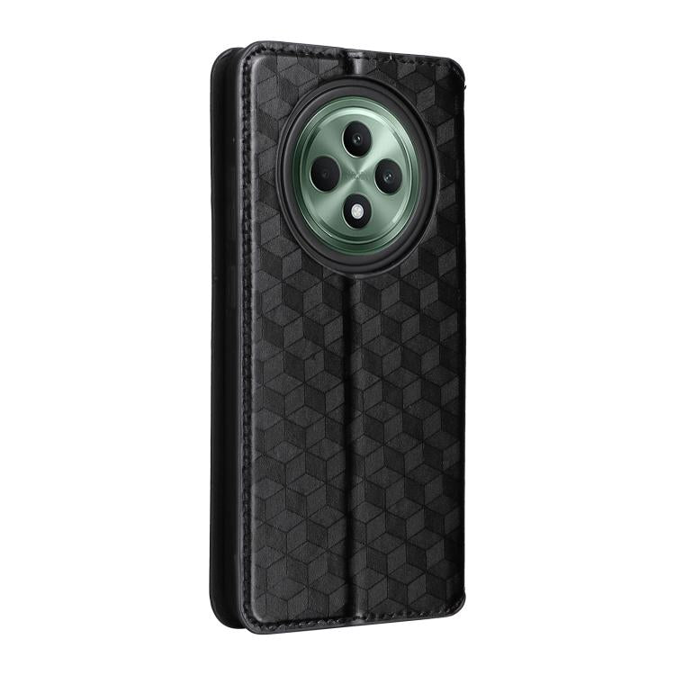 For OPPO Reno12 F 5G Cubic Grid Texture Flip Leather Phone Case