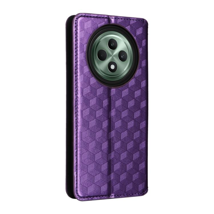 For OPPO Reno12 F 5G Cubic Grid Texture Flip Leather Phone Case