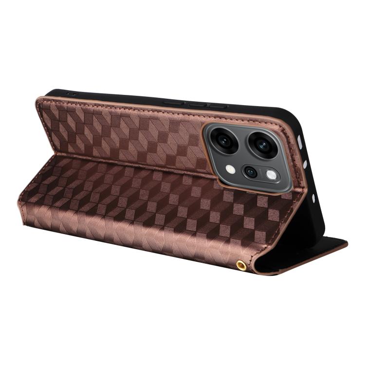 For OPPO Reno14 Pro Global Cubic Grid Texture Flip Leather Phone Case