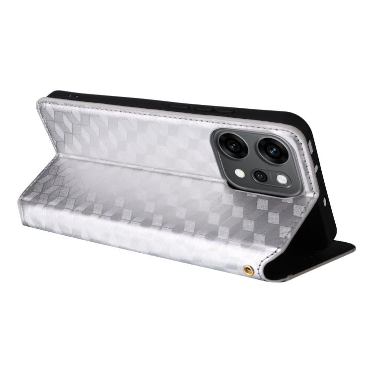 For OPPO Reno14 Global Cubic Grid Texture Flip Leather Phone Case
