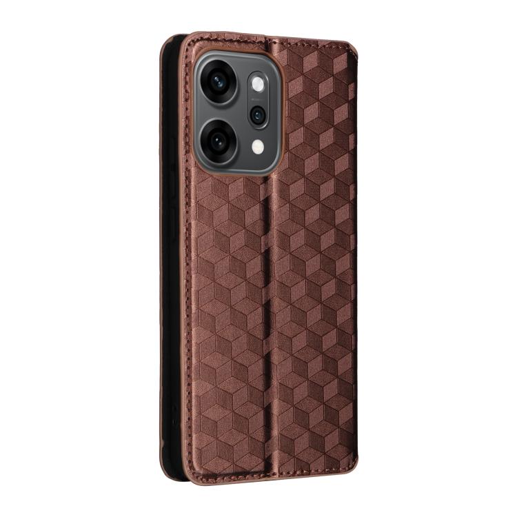 For OPPO Reno14 Global Cubic Grid Texture Flip Leather Phone Case